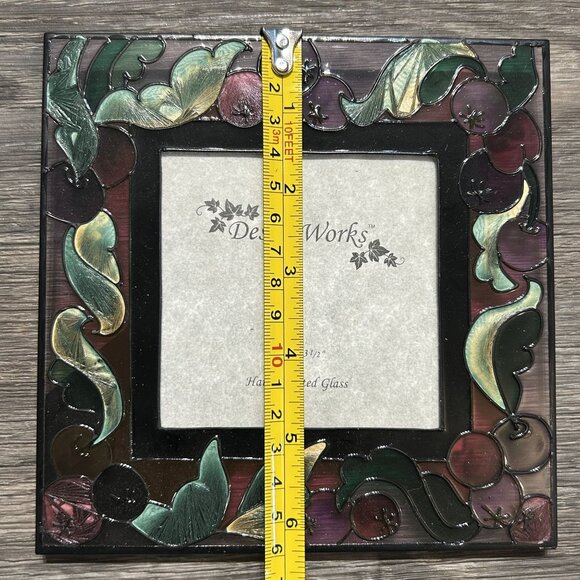 New Stain Glass Grapes Leafs Hand Painted Picture Frame 5.5 Design Works 3.5x3.5 - Picture 5 of 10